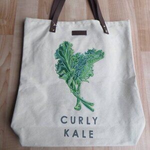 NEW Smith & Hawken canvas market tote w/ leather handles & Curly Kale graphic